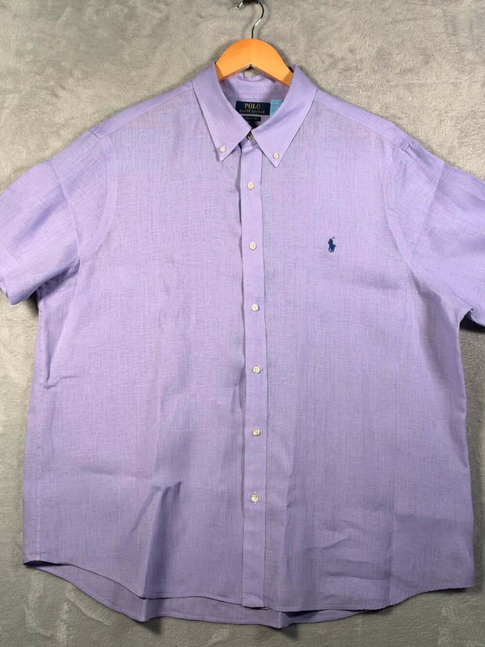 Polo Ralph Lauren Button Down Shirt Mens XXL Purple Lavender Linen Short Sleeve